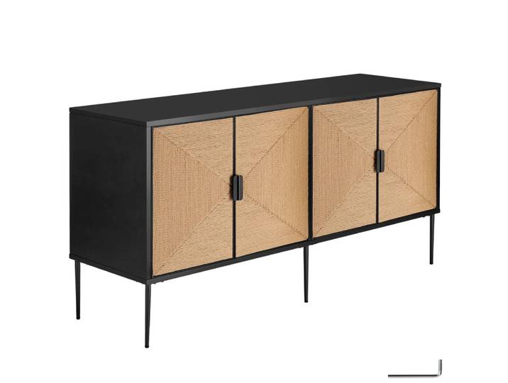 Buffet avec portes effet jute avec 2 compartiments de rangement