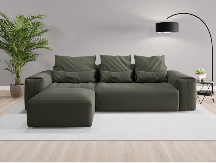 Ecksofa Denver Nr. 1 links - Grün (Waldgrün) - Softwolle