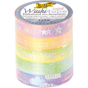Folia Washi-Tape 26449 Hotfoil, mit Glanzeffekt, Rainbow, 10 mm x 5 m, wiederablösbar, 5 Rollen