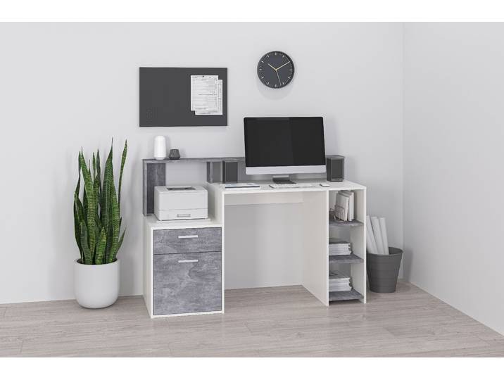 FMD Bolton Schreibtisch mit Stauraum und Ablage, offene Fächer, 138,5 cm breit