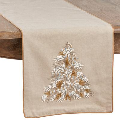 Saro Lifestyle Beaded Christmas Tree Table Runner