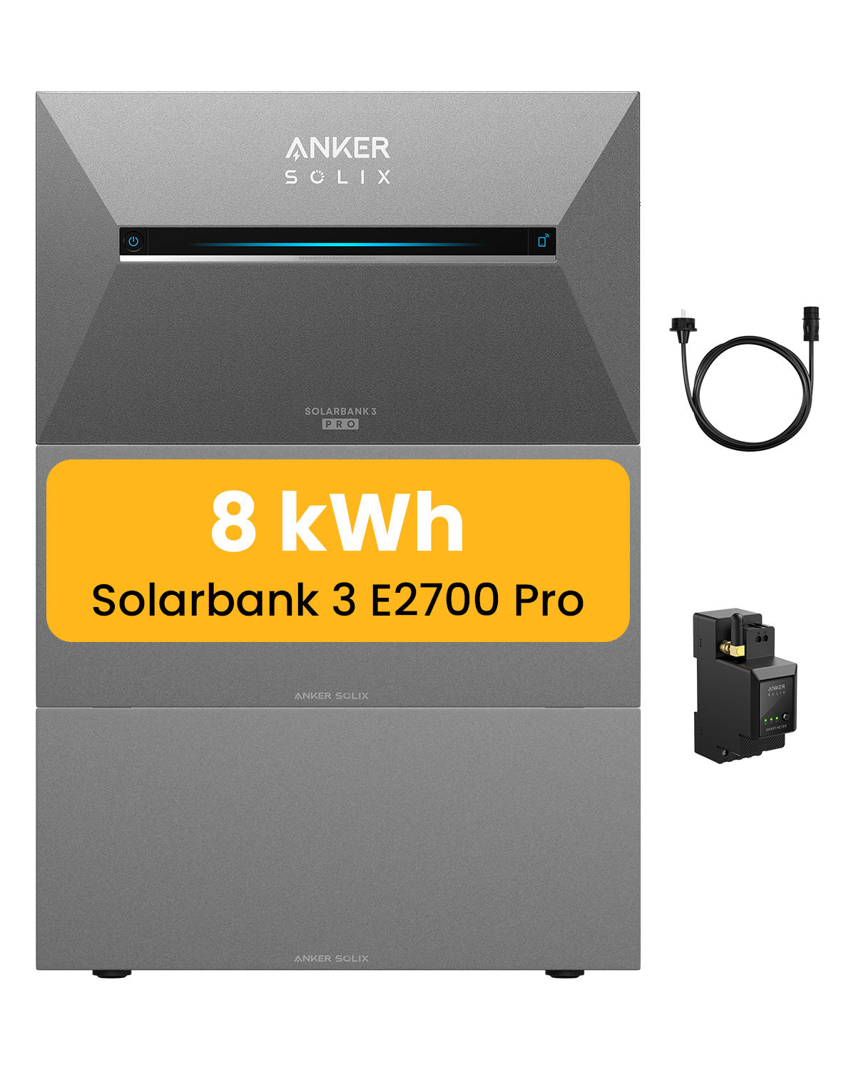 PowernessBalkonkraftwerk Speicher 8 kWh, Anker SOLIX Solarbank 3 E2700 Pro mit BP2700x2 Akku inkl. Anker Smarten Zähler für Balkonkraftwerk
