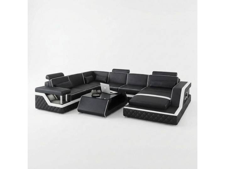 Xlmoebel Wohnlandschaft U-förmiges Ledersofa mit Regal und Stauraum, U-förmiges Ecksofa, Hergestellt in Europa