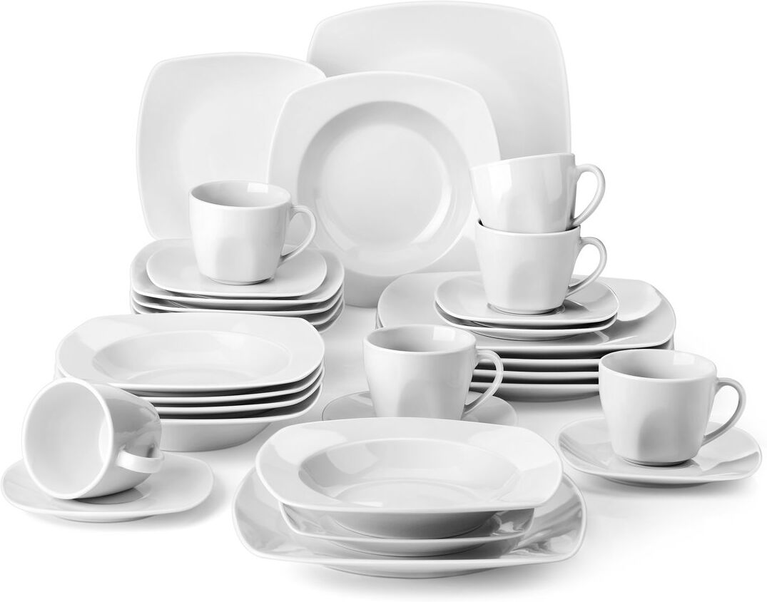 MALACASA Julia 30 Piece Dinnerware Set, Service for 6 Ivory;White 30