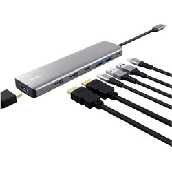 Trust Dalyx 7-in-1 Multiport Adapter (USB-C, 7 Ports), Dockingstation + USB Hub, Silber