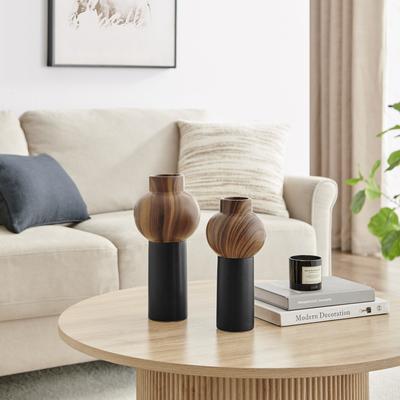 Danya B. Milo Slickpin 2 Piece Modern Two Tone Tabletop Vase Set - Black and Walnut