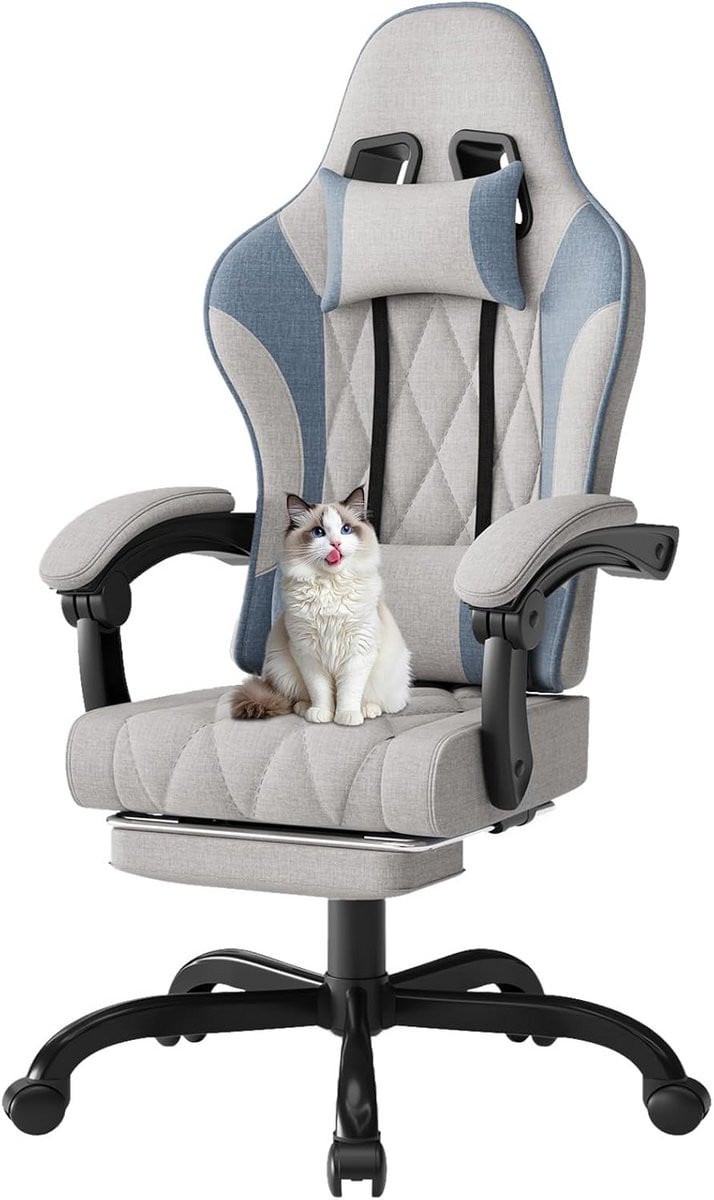 Ergonomische Gaming Stoel met Massagefunctie voor Thuiswerk en Gaming - Blauw Grijs