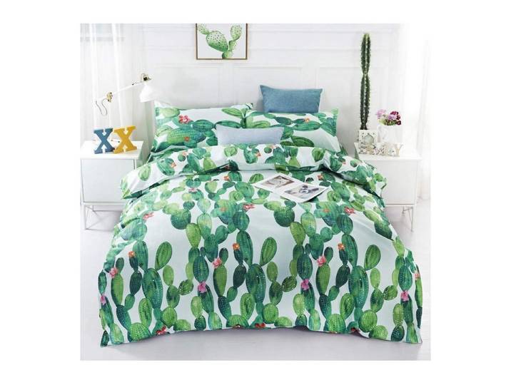 LuxusKollektion Kinderbettwäsche Bettwäsche Kaktus 3D Grün 155x220cm, 3 teilig