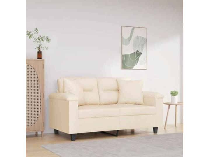 SKTQYQO Modernes 2-Sitzer-Sofa mit dekorativen Kissen, beige, Mikrofaserstoff, langlebig und leicht zu reinigen, Sitzbreite 120 cm, stabile Struktur aus Metall, bequem