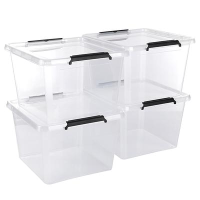 astor24 Aufbewahrungsbox mit Deckel 4er Set 32 Liter Kunststoffbox Stapelbox Lagerbox Regalbox
