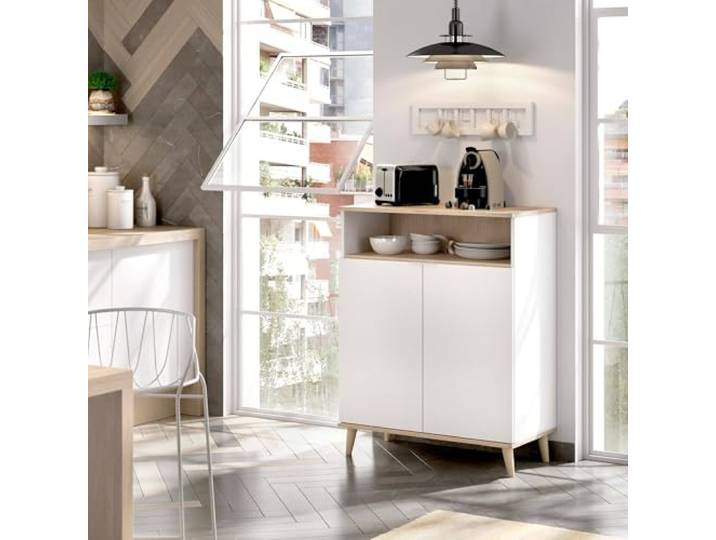 Dmora - Varatella-Sideboard, Wohnzimmer-Pantry-Buffet, modernes Wohnzimmer-Sideboard mit 2 Türen, 80x40h102 cm, Weiß und Eiche