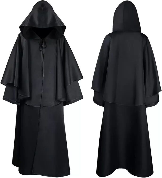 INF Mittelalterlicher Kapuzenumhang Robe Schwarz - Zauberer Robe Cosplay Kostüm M