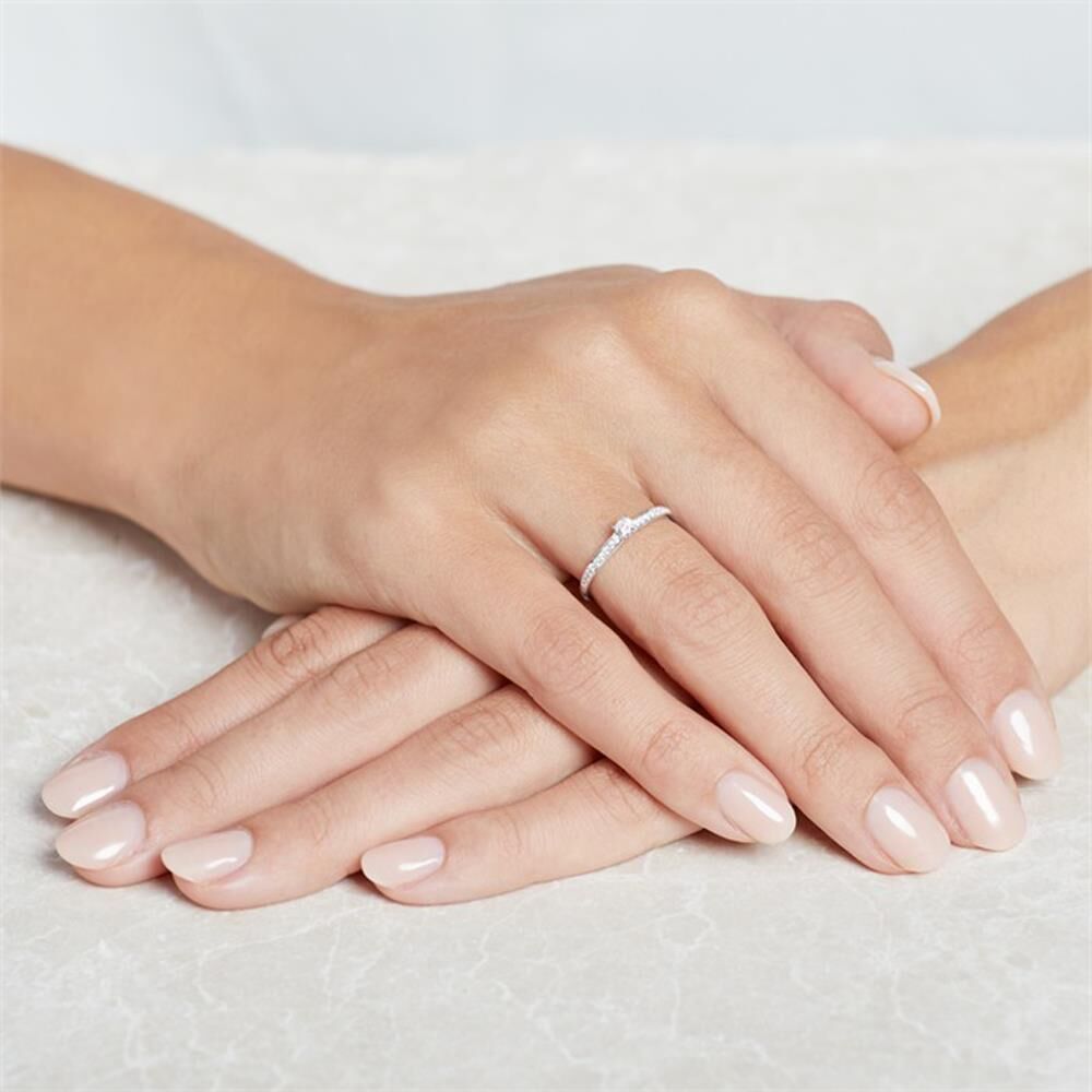 Brilladia 14K Weißgold Verlobungsring mit Diamanten gravierbar silber