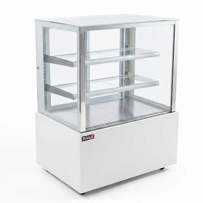 Romux® Kühlvitrine für Konditorei Quadratisch Standgerät 2 Böden Weiß 410 Liter Umluftkühlung | Kühlvitrine Gerade Glasscheiben