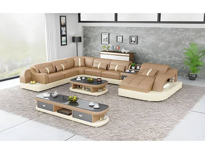 Xlmoebel Wohnlandschaft Moderne Ledercouch in eleganter Polsterung für stilvolles Wohnen, Wohnlandschaft, Hergestellt in Europa