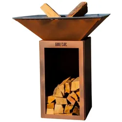 GRILLCHIC brasero cevenol stahl holz quadratisch 74 corten-imitat doppelter tank
