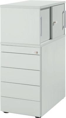 Schäfer Shop Genius Standcontainer mit Aufsatzschrank inkl. Schiebetür, komplett abschließbar, seitliche Griffnut, lichtgrau