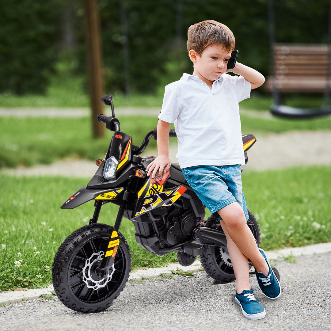 Freeport Park AIYAPLAY 12V Aprilia Licensed Kids Motorbike with Training Wheels Yellow 1