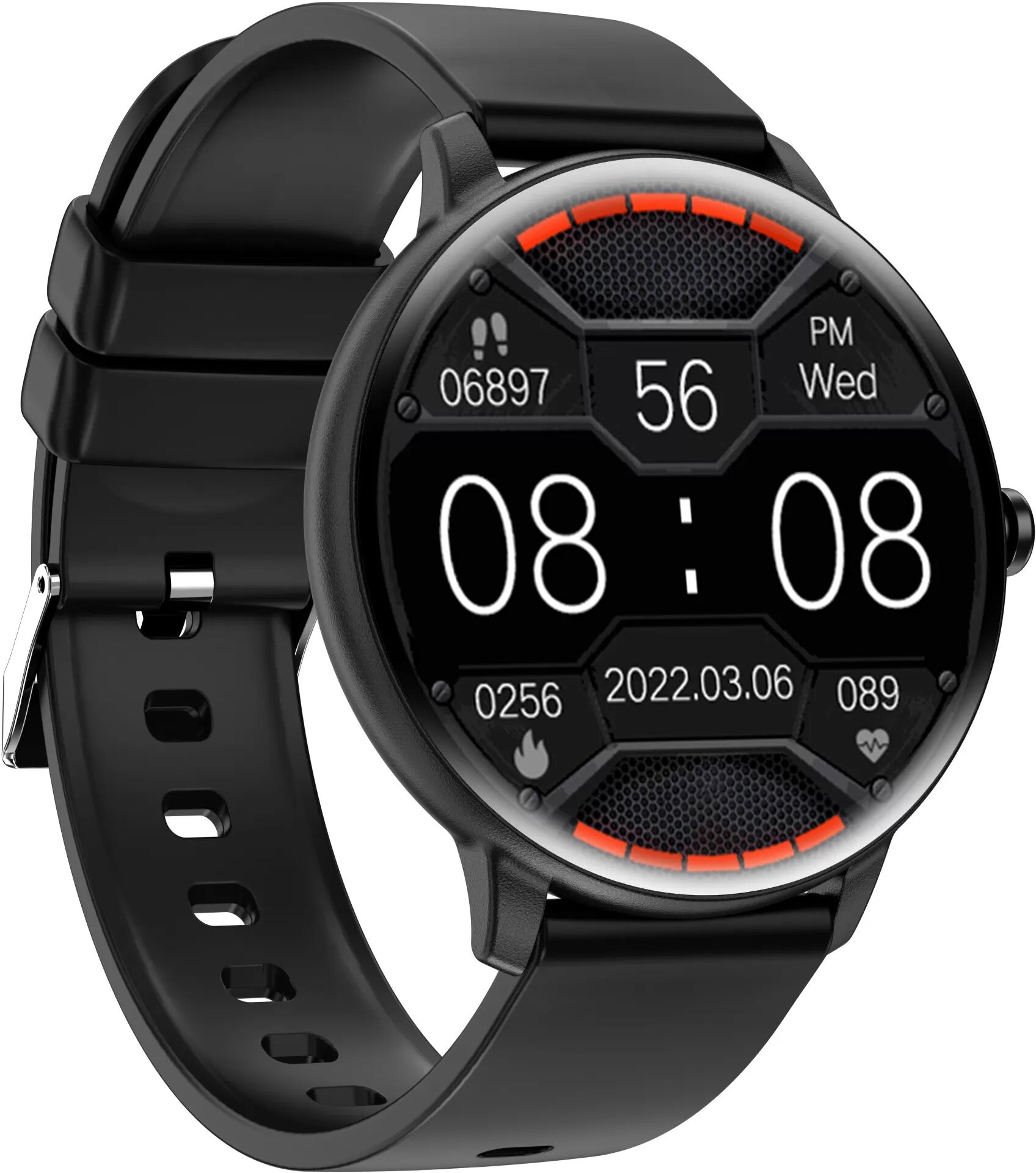 INF Smartwatch mit Bluetooth-Telefonie, SpO2- und Herzfrequenzmessung, 1.39 inch Rund-TFT, 210mAh Akku, Magnetisches Laden - Schwarz