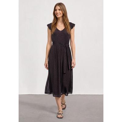 Midikleid STREET ONE, Damen, Gr. 40, EURO-Größen, ohne Ärmel, Stoff,Mesh, rustic rouge, Stoff;Mesh, Obermaterial: 95% Polyester, 5% Elasthan. Unterkleid: 100% Viskose, gemustert, normal wadenlang, V-Ausschnitt, Rüschen, Kleider Midikleid, aus Mesh
