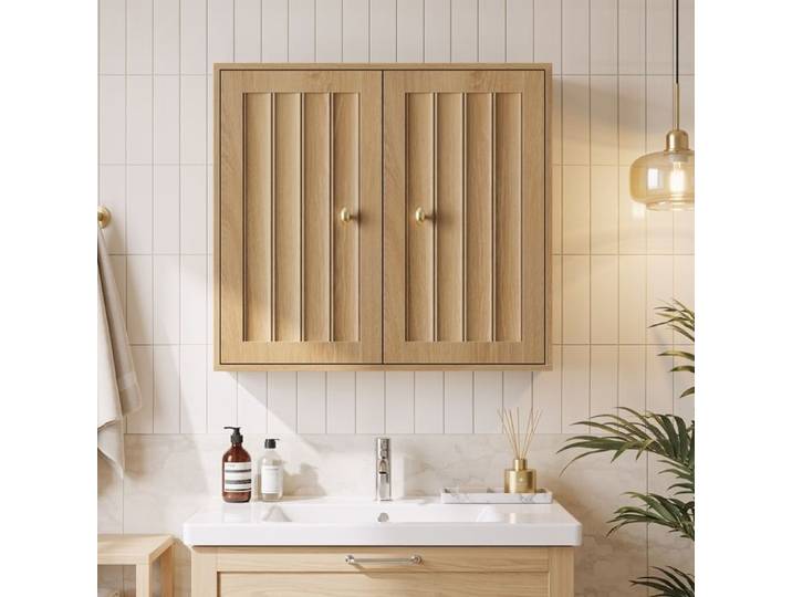Armoire Murale pour Salle de Bains - Meuble de Cuisine avec Volets - Rangement Mural -Étagère Réglable - Toilettes - 61.5x20x56cm
