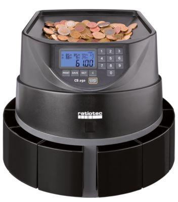 Münzzähler Ratiotec Coinsorter CS250, zählt & sortiert bis zu 550 Euromünzen/min, mit Bündelfunktion