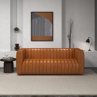 Ashcroft Imports LLC Rasam Mid Century Luxury Tight Back Geniune Leather Couch