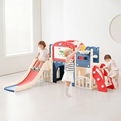 Kodotan sofa 12 in 1 Indoor/Outdoor Playset for Toddlers 1-3- Swing & Slide Combo, Durable Climber Basketball Hoop Ball Toddler Playset