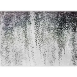 Artgeist, Tapete, Fototapete - Peaceful oasis - landscape of hanging black leaf vines on a grey background (250 x 175 cm)