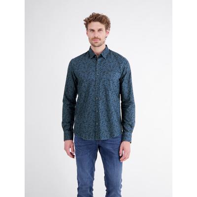 Langarmhemd LERROS "Herrenhemd mit trendigem Printdesign aus reiner Baumwolle", Herren, Gr. L, Normalgrößen, blau (classic navy), 100% Baumwolle, Hemden