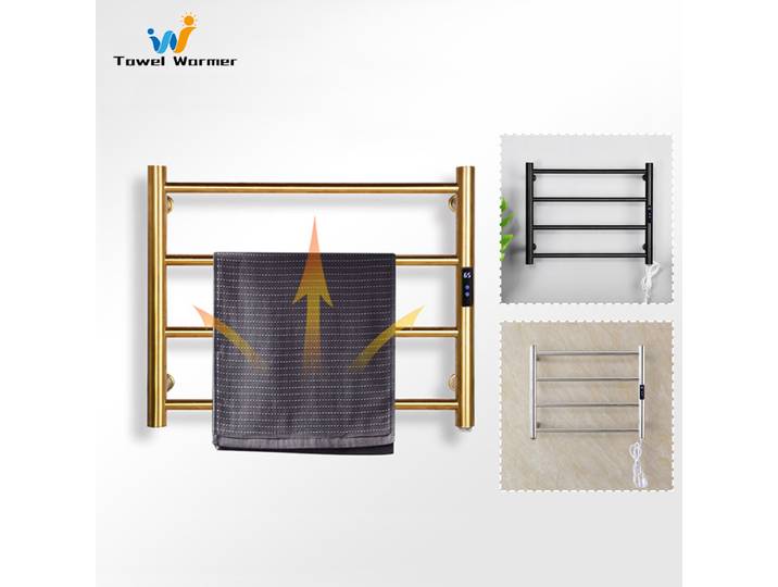 Porte-serviettes chauffant électrique or/Chrome, contrôle intelligent du temps de la température, chauffe-serviettes électrique en acier inoxydable pour salle de bain