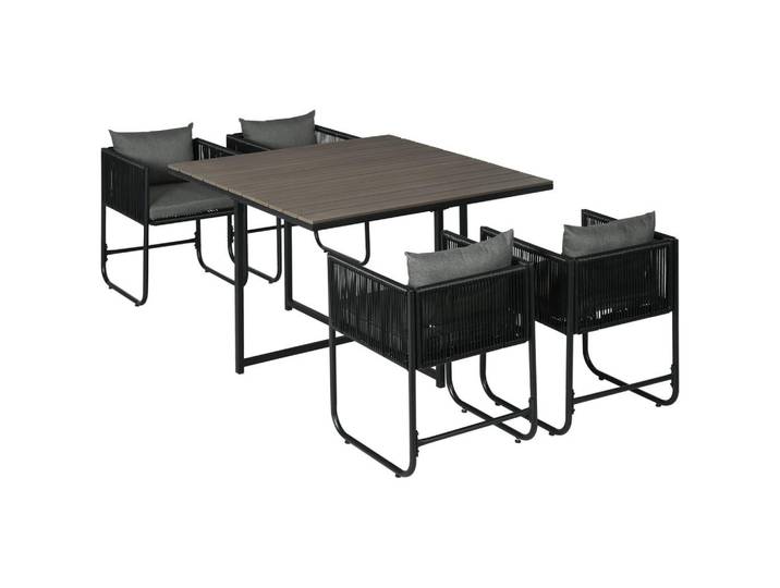 Outsunny Esstisch mit 4 Stühlen, 5-tlg. Polyrattan Gartenmöbel Set, Gartensitzgruppe, Grau, Kunststoff, Gartenmöbel, Gartengarnituren, Gartenmöbel-Sets