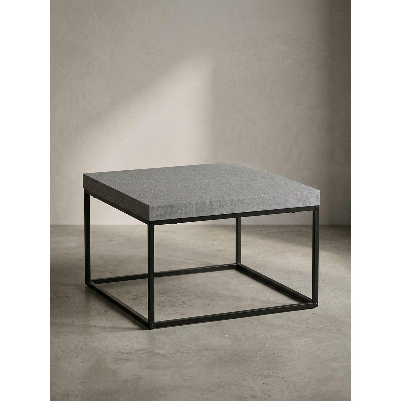 Couchtisch in Stein-Optik mit Metallbeinen im modernen Design, Grau 60x60x38 cm