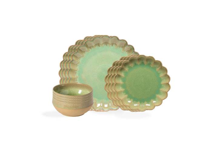 Costa Nova Kombiservice Marrakesh, Salbeigrün, Keramik, 12-teilig, 600 ml, Handmade in Europe, Essen & Trinken, Geschirr, Geschirr-Sets, Kombiservice
