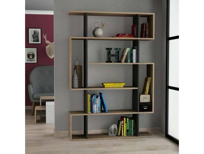 Dmora - Bibliothèque Agamermis 110x25 5xh161 cm Chêne Anthracite Panneau effet bois