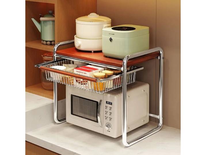 Support de micro-ondes en bois Bauhaus, étagère de rangement multifonctionnelle pour comptoir de cuisine, support de four, organisateur de cuisine