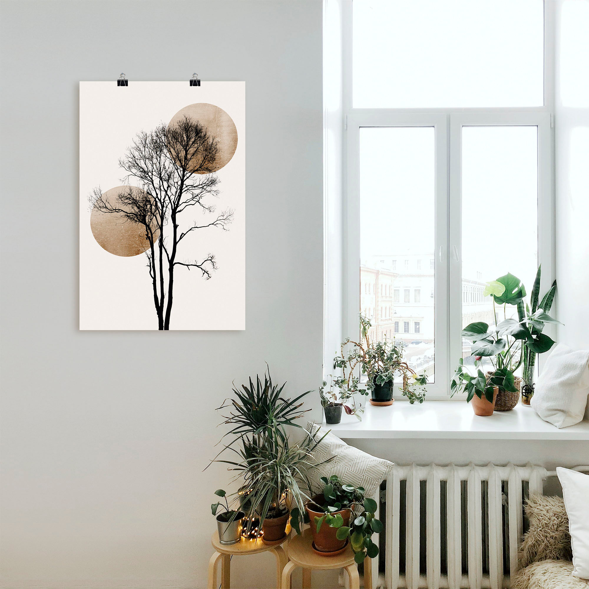 Wandbild ARTLAND "Sonne und Mond versteckt", grau (farbe bild(er): grau), B:40cm H:60cm, Bilder, Wandbild, als Alubild, Leinwandbild, Poster in verschied. Grössen farbe bild(er): grau B/H/T: 40cm x 60cm, Poster Baumbilder Hochformat, 1 Stk.