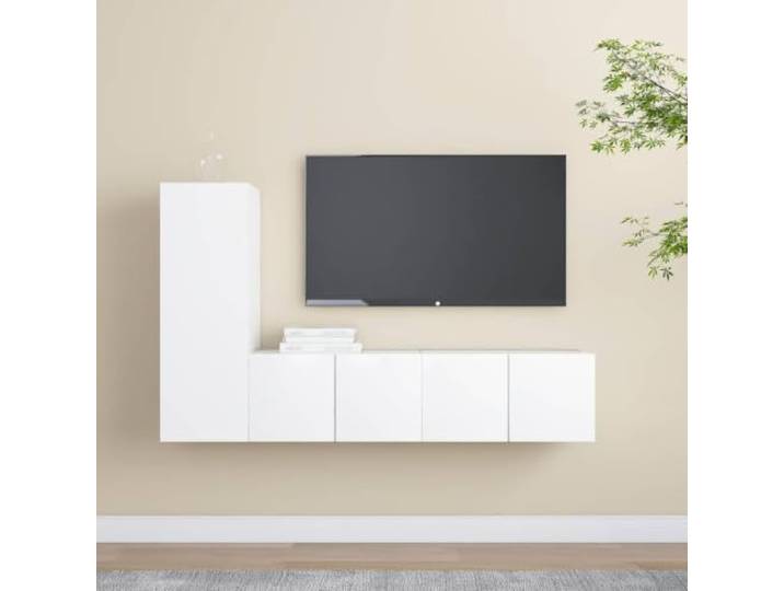 HEFZGDB 3-TLG. TV-Schrank-Set Weiß Holzwerkstoff mit viel Stauraum, Wandmontage, praktische Aufbewahrung und Organisation, Zeitlose Ergänzung für Ihr Zuhause, einfach zu reinigen,