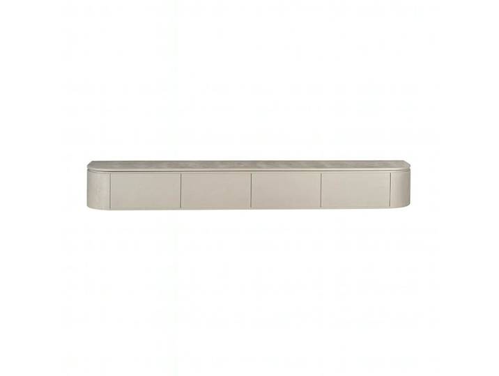Meuble tv suspendu gris bords arrondis 200 cm