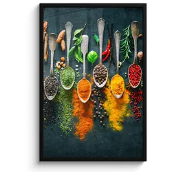 POSTER MIT RAHMEN Kräuter - Gewürze - Löffel 60x90 cm