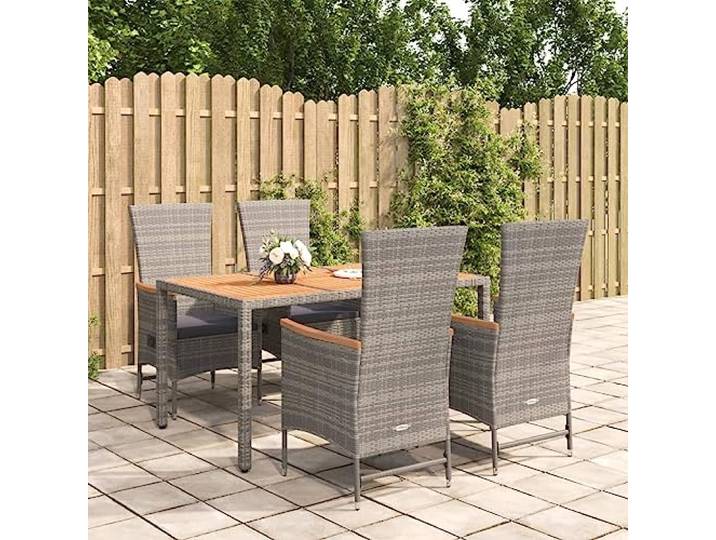 YUOTYRKTEJRSG Polyrattan Wetterfest Stahlrahmen Essgruppe Grau 150 cm 5-tlg Garten-Essgruppe mit Kissen Grau Poly Rattan Sitzgruppe Balkon Terrasse Wetterfest Relaxliege