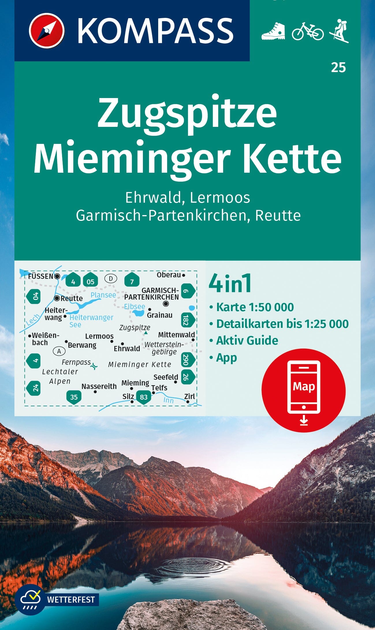 Carte de randonnée n° 025 - Zugspitze Mieminger Kett (Autriche)   Kompass