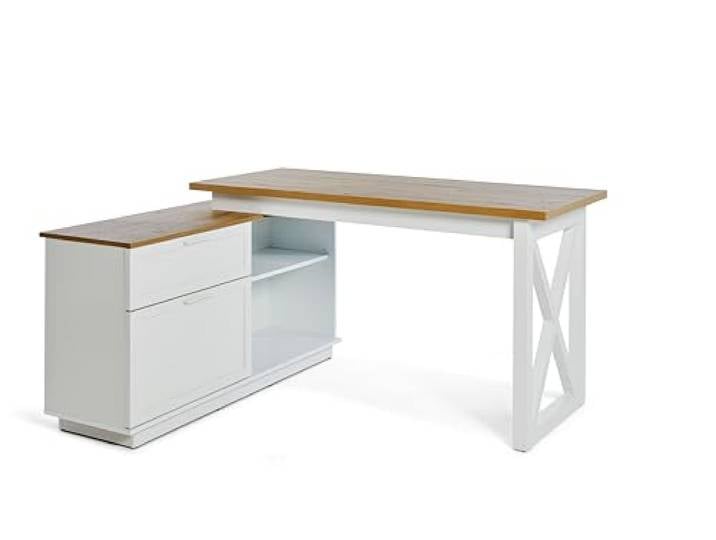 Jahnke Chalet D 155 E Bureau\, d'ingénierie Matériau : Bois Fer\, Imitation chêne du Montana/Blanc\, Taille Unique