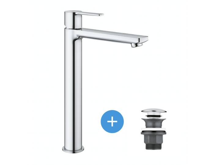 Lineare Set Mitigeur Monocommande Lavabo Taille XL + Bonde clic clac Grohe pour lavabo avec trop-plein (23405001-CLICCLAC)