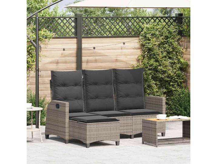 vidaXL Gartensofa mit Liegefunktion Kissen L-Form Grau Poly Rattan