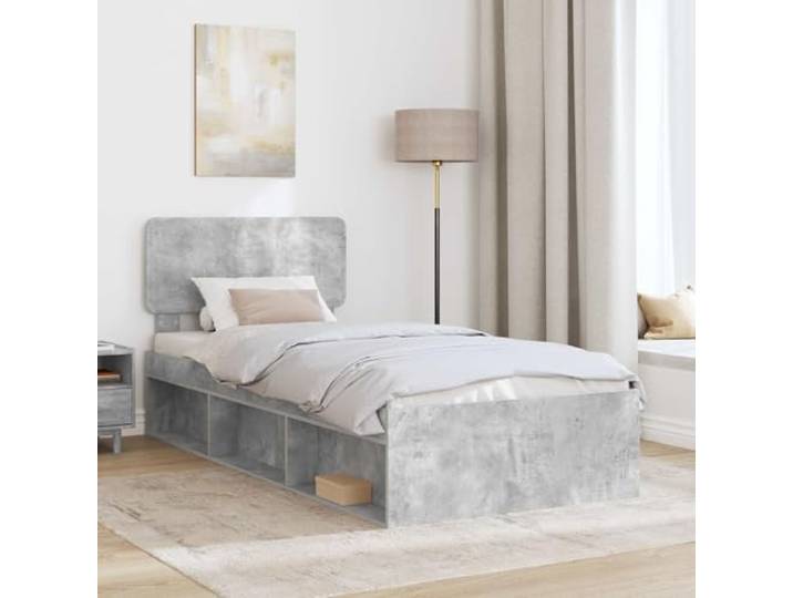 KTHLBRH Bettgestell Beton 90 x 200 cm Kiefer massiv Technisches Holz, Kopfteil inklusive, feste Latten, einfache Reinigung, schnelle Montage