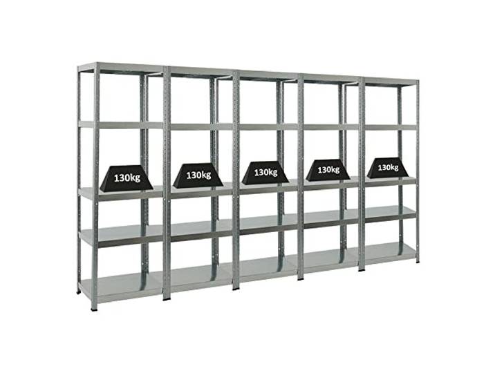 PROREGAL Mega Deal 5er-Sparset Metallregal Steel Eagle 180x60x40cm Fachlast 130kg Verzinkt Schwerlastregal, Küchenregal, Kellerregal, Steckregal, Garagenregal, Lagerregal