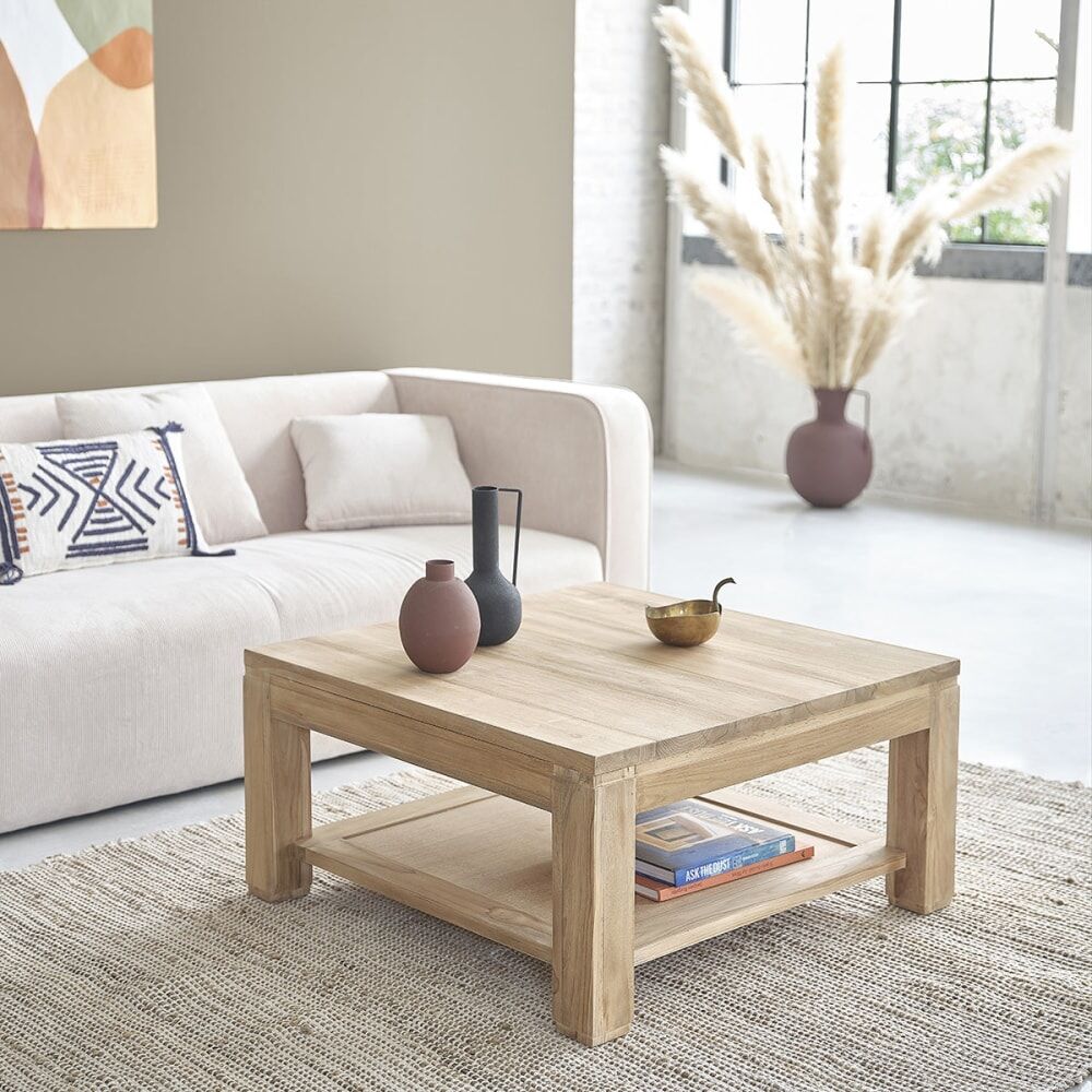 BERAH GETAH Table basse en teck massif Beige 80x40x80cm