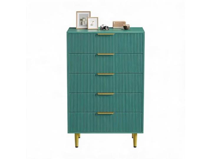 GarveeHome Moderne 5-Schubladen Kommode in Grün Geriffelte FrontGoldene Metallgriffe Beine