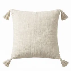 DEKOKISSEN Musselin offwhite mit Quasten, 45/45 cm